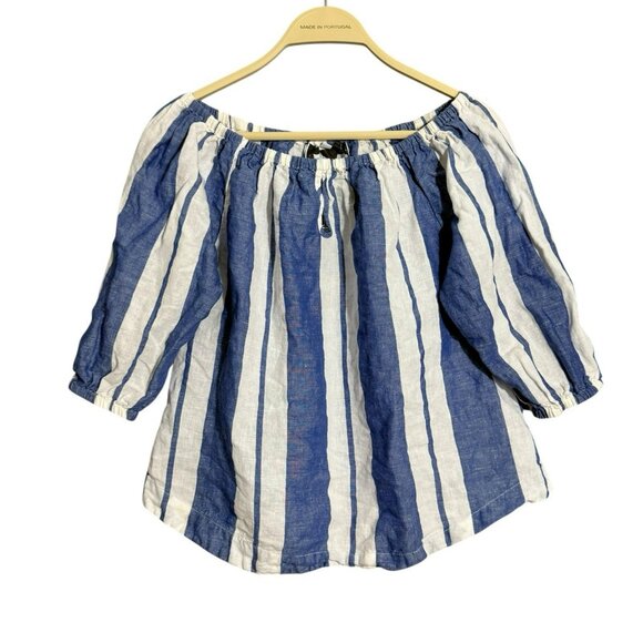 Young Fabulous & Broke Tops - Young Fabulous Broke Off Shoulder Linen Blouse Crop Top Women Size M Stripe Boho